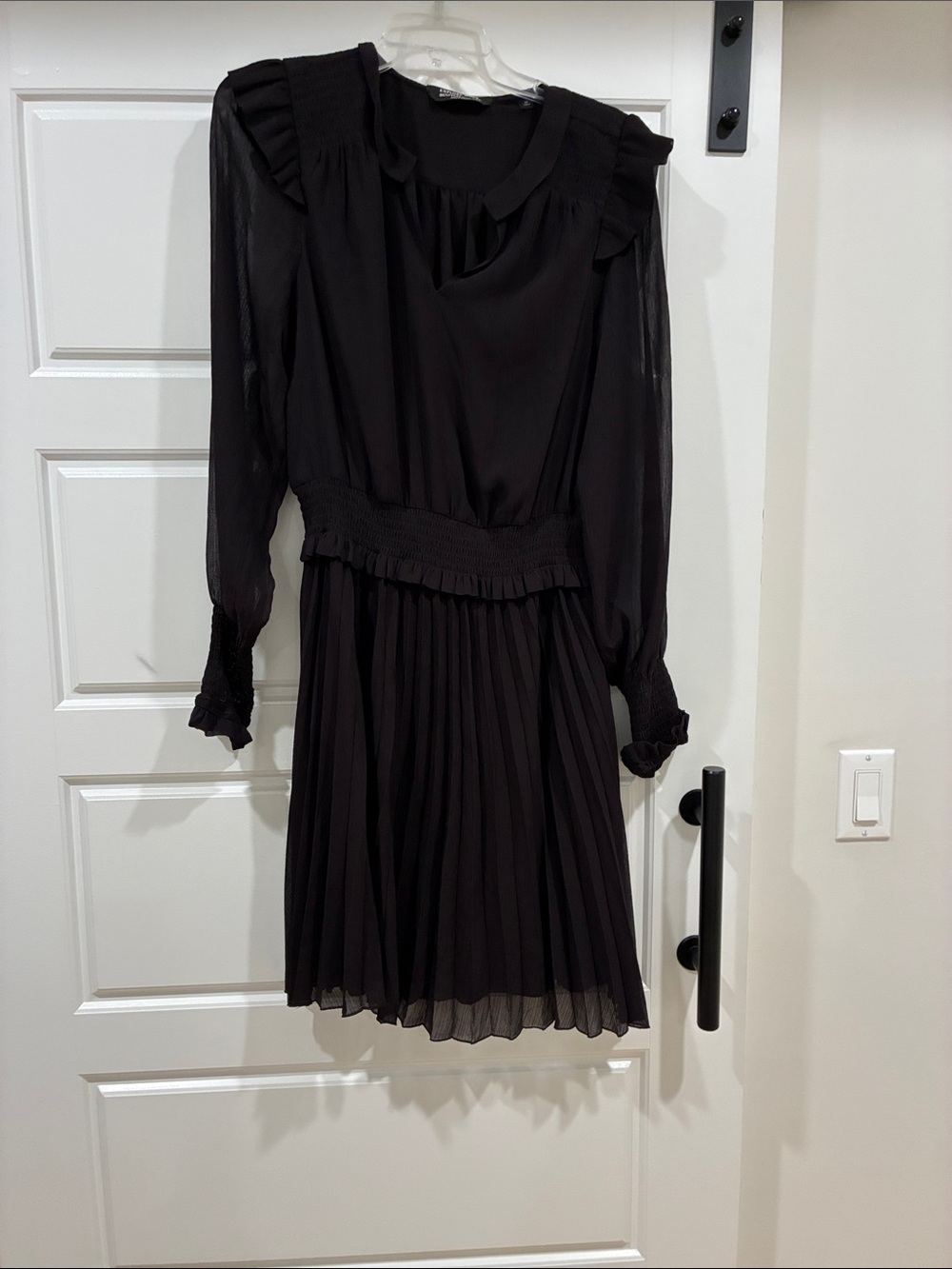 Scotch & Soda Black Pleated Long-Sleeve Ruffle Dress